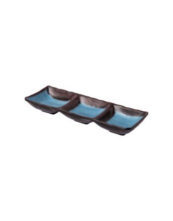 Μπωλάκι τριπλό μελαμίνης σιέλ-καφέ rustic 26x9x3.5 cm — κωδ. 12-297